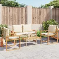4-delige Loungeset met kussens poly rattan gemengd beige - thumbnail