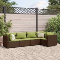 5-delige Loungeset met kussens poly rattan bruin - thumbnail