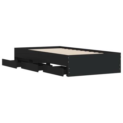 Bedframe met lades bewerkt hout zwart 90x200 cm - thumbnail