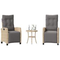 3-delige Bistroset met kussens poly rattan gemengd beige - thumbnail