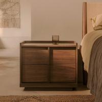Kave Home Nachtkastje 'Onix' Notenfineer, Met 2 laden - thumbnail