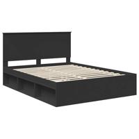 Bedframe met hoofdeinde Zwart 150 x 200 cm Massief grenenhout - thumbnail