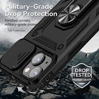 Lunso - Armor backcover hoes met ringhouder - iPhone 14 Plus - Zwart - thumbnail