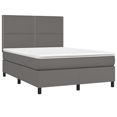 Boxspring met matras en LED kunstleer grijs 140x200 cm
