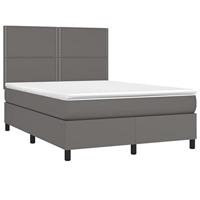 Boxspring met matras en LED kunstleer grijs 140x200 cm - thumbnail