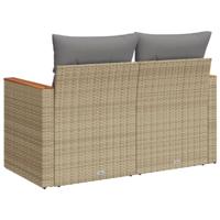 Tuinbank 2-zits met kussens poly rattan beige - thumbnail