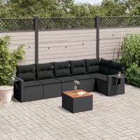 7-delige Loungeset met kussens poly rattan zwart - thumbnail