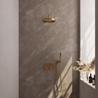 BRAUER Stripe Thermostatische Inbouw Regendouche - drukknoppen - SET 26 - 25cm douchekop - gebogen muurarm - staaf handdouche - doucheslang - wandaansluitbocht - goud geborsteld PVD 5-GG-415 - thumbnail