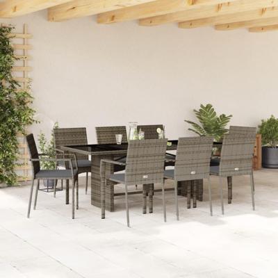 9-delige Tuinset met kussens poly rattan grijs