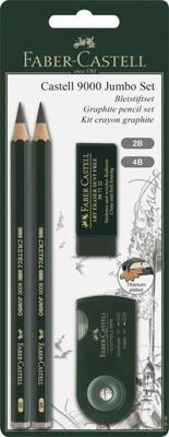 Faber Castell Potloodset 9000 - Jumbo - 2B, 4B, gum, en slijper