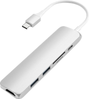 SATECHI USB-C Hub Slank Multipoort Adapter V2 Met 60W USB-C PD, 4K HDMI (60Hz), Micro/SD Kaartlezers, USB 3.0 - Voor M2/ M1 Macbook Pro/Air, M2/ M1 iPad Pro/Air, M2 Mac Mini, iMac M1 (Zilver) - thumbnail