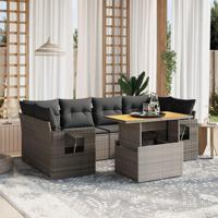 7-delige Loungeset met kussens poly rattan grijs - thumbnail