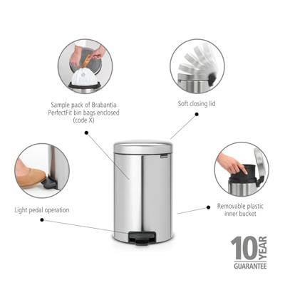 Brabantia Pedaalemmer NewIcon 12 liter Zilver - thumbnail