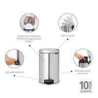 Brabantia Newicon Pedaalemmer 12L Mat Staal - thumbnail