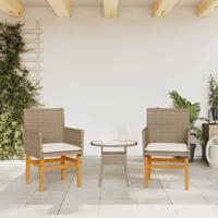 Tuinstoelen 2 st met kussens poly rattan en massief hout beige - thumbnail