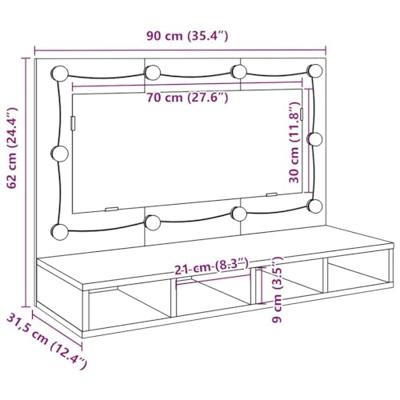 Spiegelkast met LED 90x31,5x62 cm artisanaal eikenkleur