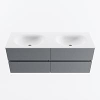 MONDIAZ VICA 130cm badmeubel onderkast Plata 4 lades. Wastafel MOON dubbel 2 kraangaten, kleur Talc. - thumbnail