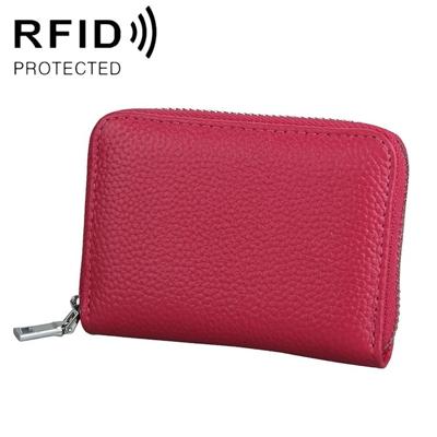 KB205 Antimagnetic RFID Litchi Texture Leather Zipper Large-capacity Card Holder Wallet (Rose Red)