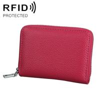 KB205 Antimagnetic RFID Litchi Texture Leather Zipper Large-capacity Card Holder Wallet (Rose Red) - thumbnail