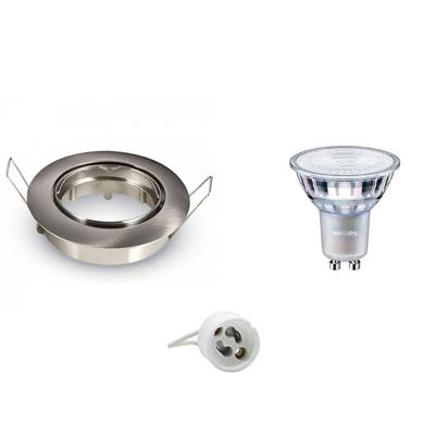 GU10 Inbouwspot Set - Mat Chroom - Inbouw Rond - Kantelbaar - Philips - MASTER 927 36D VLE - DimTone Dimbaar - 4.9W - Warm Wit 2200K-2700K - Ø82mm
