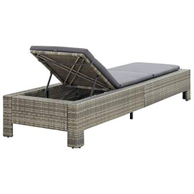 Ligbed met kussen poly rattan grijs - thumbnail