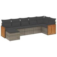 7-delige Loungeset met kussens poly rattan grijs - thumbnail