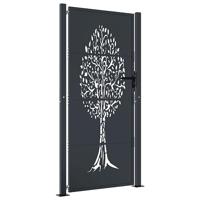 VidaXL Poort 105x180 cm met boomontwerp staal antracietkleurig - thumbnail