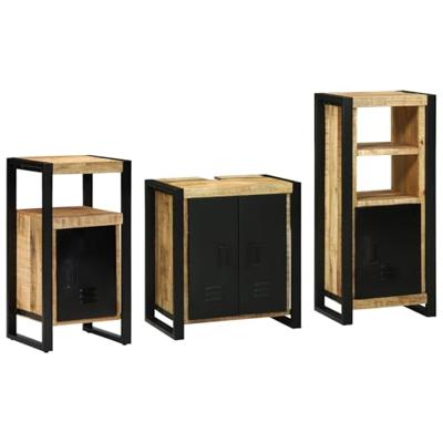 Badkamermeubelset met plank 3 pcs Bruin Massief Mango Hout