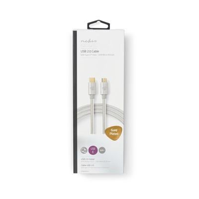USB 2.0-Kabel voor Synchroniseren en Opladen | Verguld 3,0 m | USB C Male naar USB B Male-Kabel | Voor Aansluiten van Smartphones en Mobiele Apparaten - thumbnail