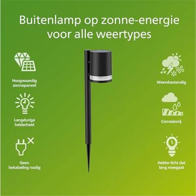 Philips LED 8720169265561 Fyce Tuinlamp op zonne-energie LED 1.5 W Zwart