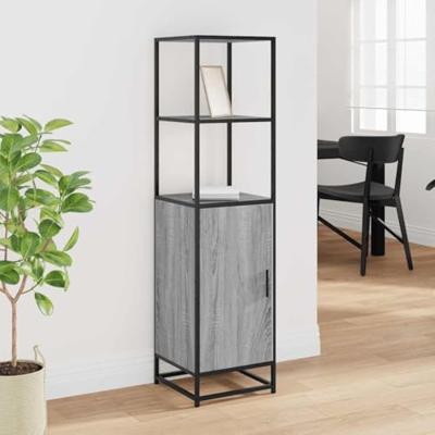Hoge kast 35,5x35x139 cm bewerkt hout en metaal grijs sonoma