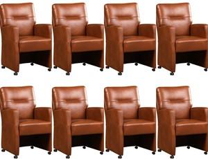 Set van 8 Cognac leren landelijke eetkamerfauteuils Sharp - Granada leer Savannah (cognac leer) Set van 8 Cognac leren landelijke eetkamerfauteuils Sharp - Granada leer Savannah (cognac leer)