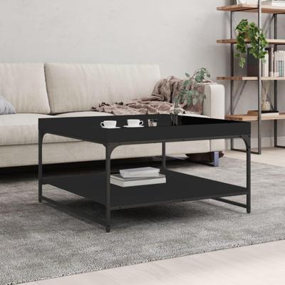 Salontafel 80x80x45 cm bewerkt hout en ijzer zwart