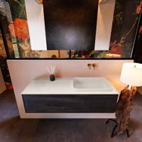 Badkamermeubelset Mondiaz Erin 120 cm met 1 Lade met RIDGE Wastafel Rechts Linen Zonder Kraangaten Greeploos Mat Dark Brown - thumbnail