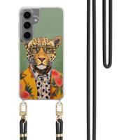Samsung Galaxy S24 hoesje met zwart koord - Luipaard hipster - thumbnail