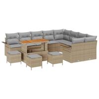 Tuinbankenset met kussen 13 pcs Beige poly rattan - thumbnail