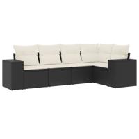 5-delige Loungeset met kussens poly rattan zwart - thumbnail