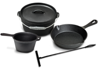 Blackwell Dutch Oven BBQ set Gietijzer - Braadpan + Lifter, Koekenpan ø 20 cm & Steelpan 18 cm - 4 Delig - thumbnail