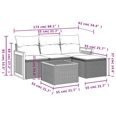 5-delige Loungeset met kussens poly rattan beige - thumbnail