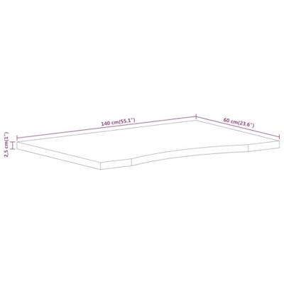 Bureaublad met ronding 140x60x2,5 cm massief ruw mangohout