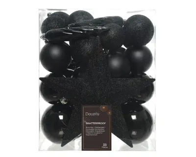 Decoris Kerstballen Plastic mix+piek 33st Zwart - thumbnail