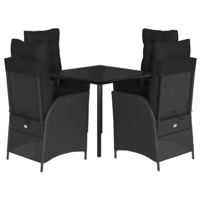 5-delige Tuinset met kussens poly rattan zwart