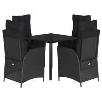 5-delige Tuinset met kussens poly rattan zwart - thumbnail
