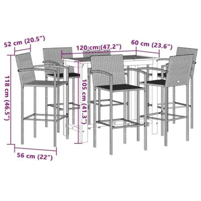 7-delige Tuinbarset massief acaciahout en poly rattan bruin