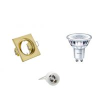 LED Spot Set - GU10 Fitting - Inbouw Vierkant - Mat Goud - Kantelbaar 80mm - Philips - CorePro 840 36D - 4.6W - Natuurlijk Wit 4000K - thumbnail