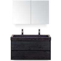 Dante Badmeubelset 100 cm - Black Oak - Wastafel Hardsteen Wit Lucca 2 Kraangaten met Spiegelkast - thumbnail