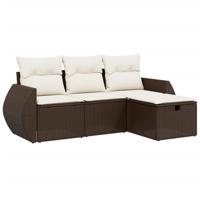 4-delige Loungeset met kussens poly rattan bruin - thumbnail