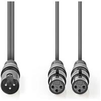 Gebalanceerde XLR-Audiokabel | XLR 3-pins male - 2x XLR 3-pins female | 1,5 m | Grijs - thumbnail