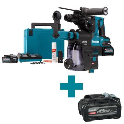 Makita HR002GM204 40V Max Combihamer | SDS-PLUS | 4,0 Ah accu (2 st), lader, in Mbox, met stofafzuiging en AWS zender - HR002GM204
