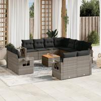 12-delige Loungeset met kussens poly rattan grijs - thumbnail